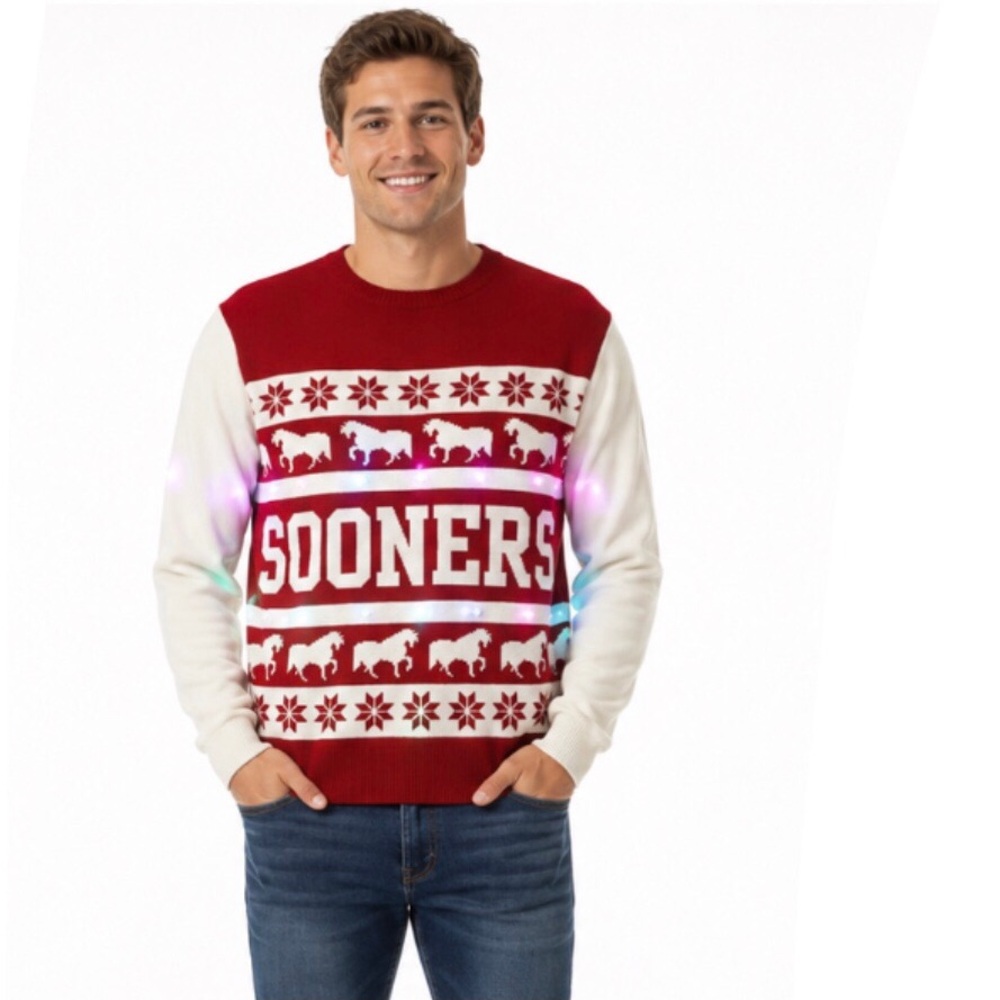 Oklahoma Sooners Light Up Ugly Christmas Holiday Sweater Size Small